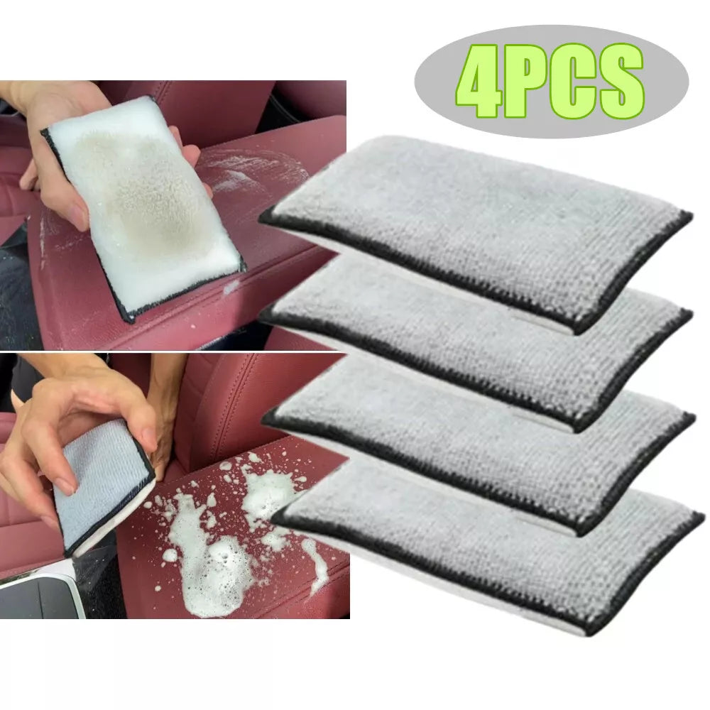 4PCS Interior Car Wash Pad Absorbent Detail Bristle Clean Scrubbing Sponge
