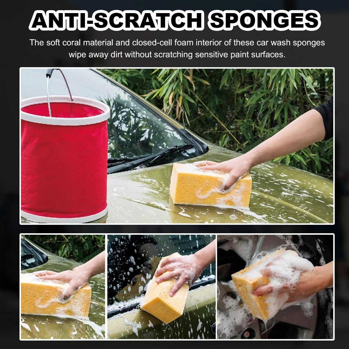 5PCS Car Wash Sponges, 8.5"×4.4"×3.5" Large Extra Soft Coral Non Scratch Sponge,
